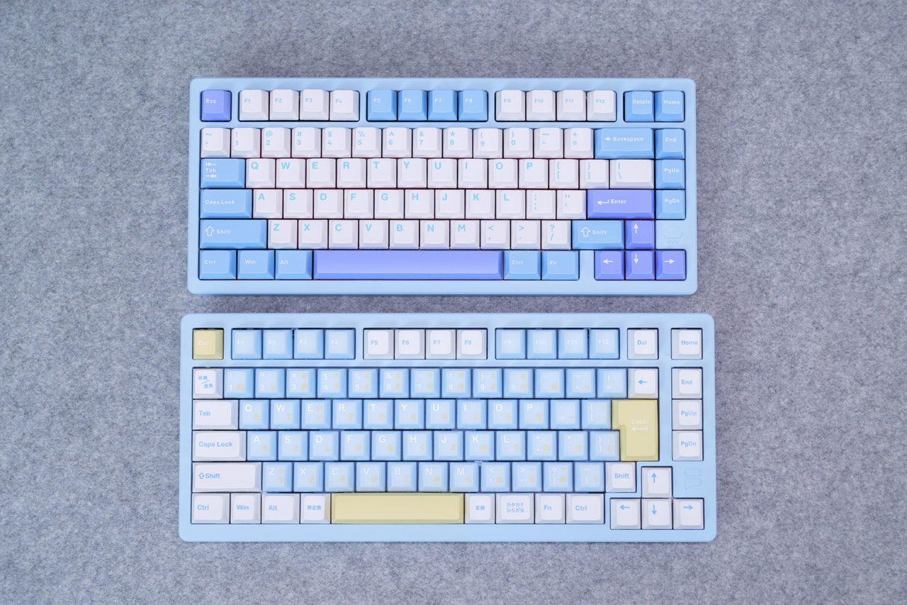 上）WOBKEY Rainy75 US ANSI配列
下）FURYCUBE F75 日本語JIS配列